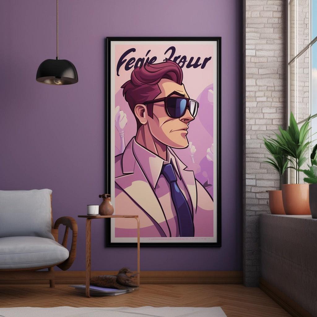 Custom wall poster of a stylish man in sunglasses, perfect for unique interior decor and personalized art print.