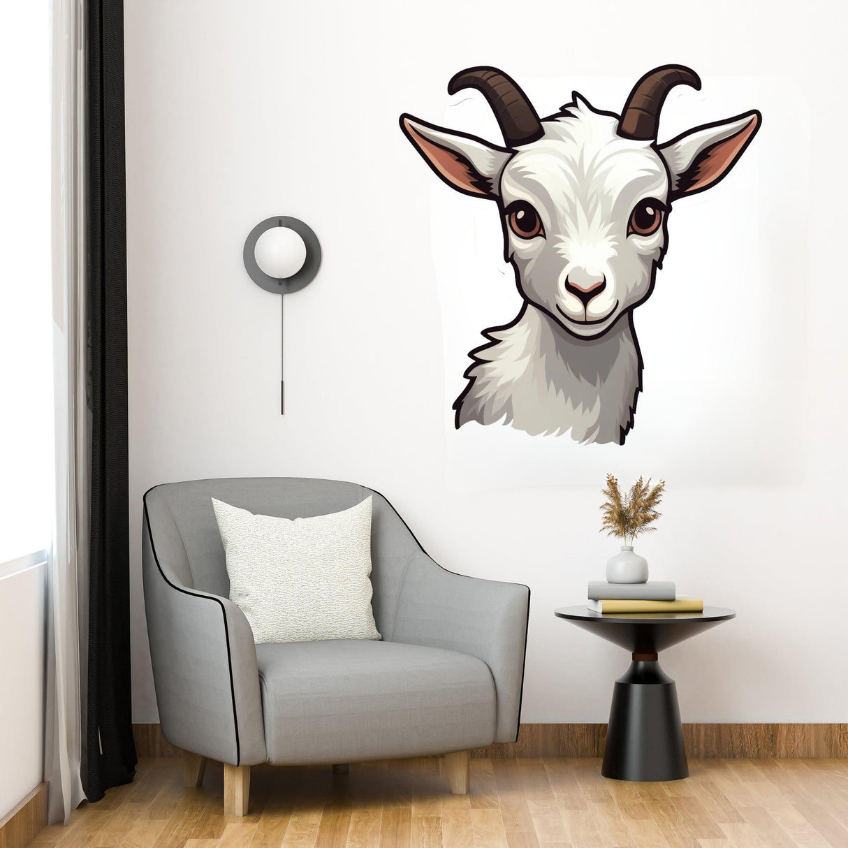 Playful baby goat wall sticker in cartoonish style, enhancing a child's room decor with charm.