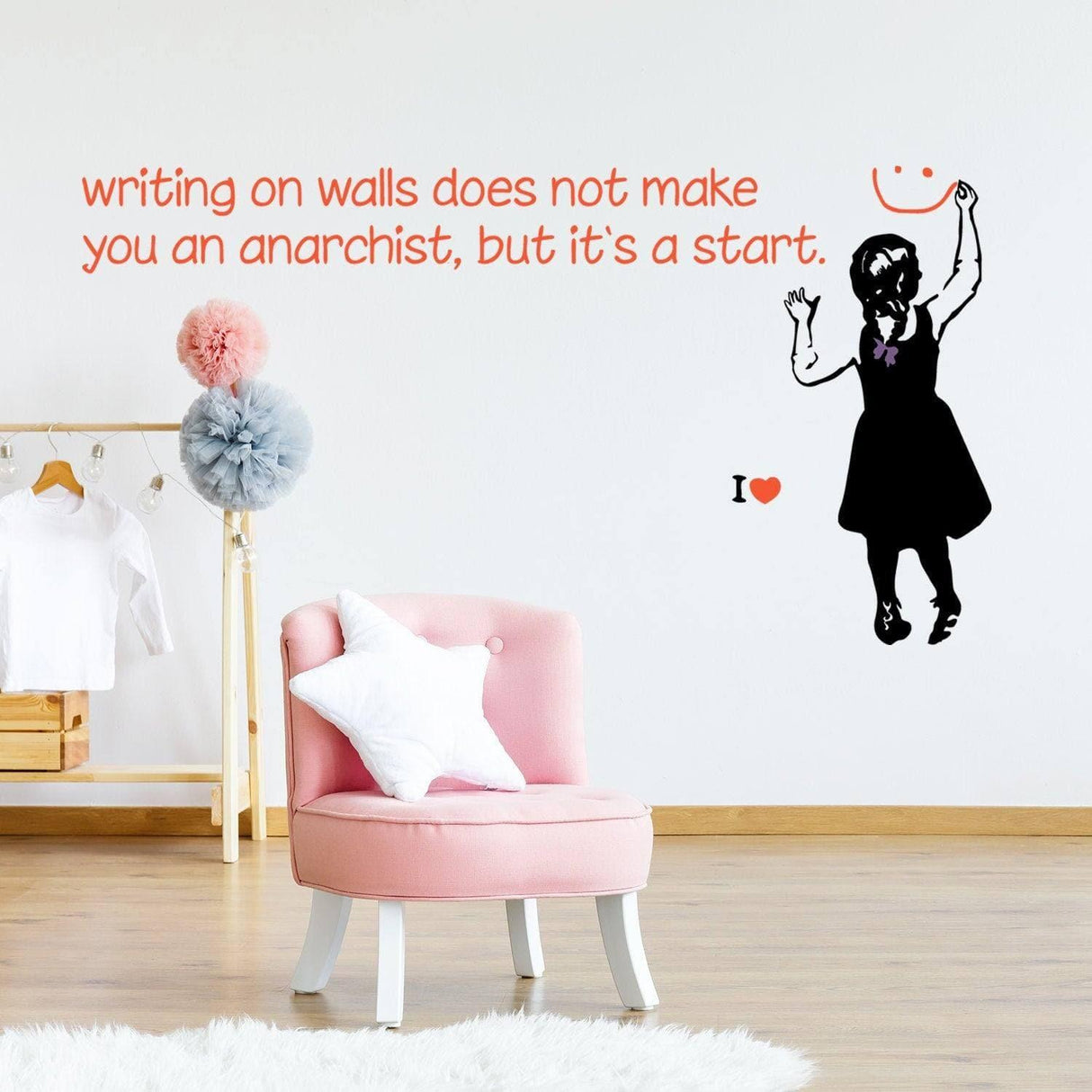 Edgy wall sticker featuring a girl and inspirational quote, perfect for adding artistic flair to any space.