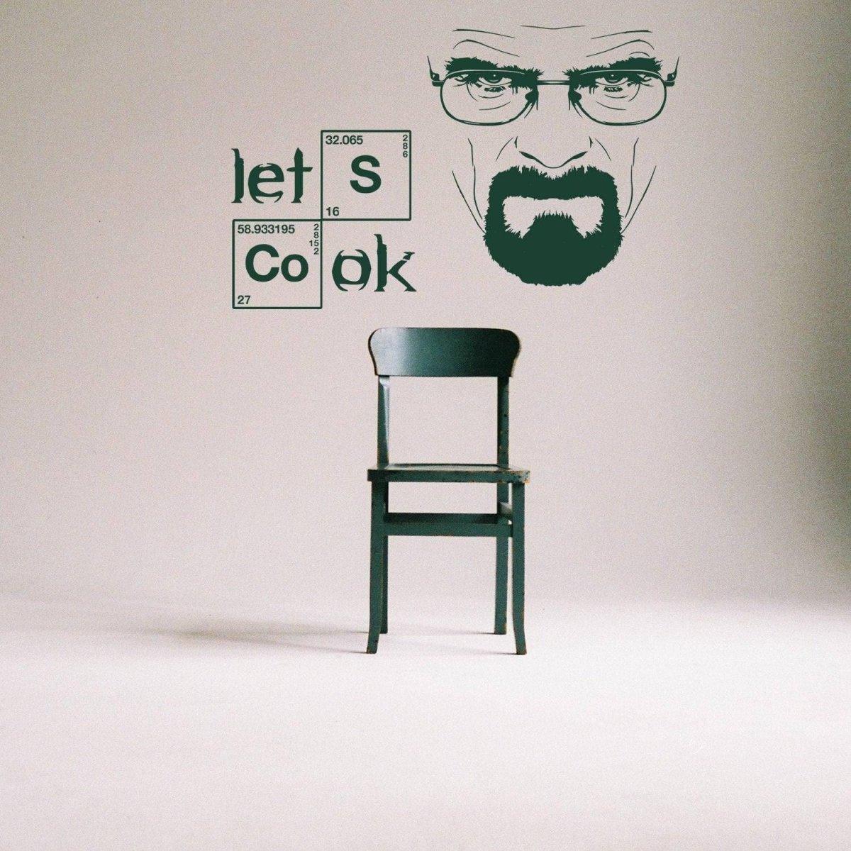 Breaking Bad themed wall sticker decal with 'Let's Cook' quote and character silhouette, perfect for kitchen decor.