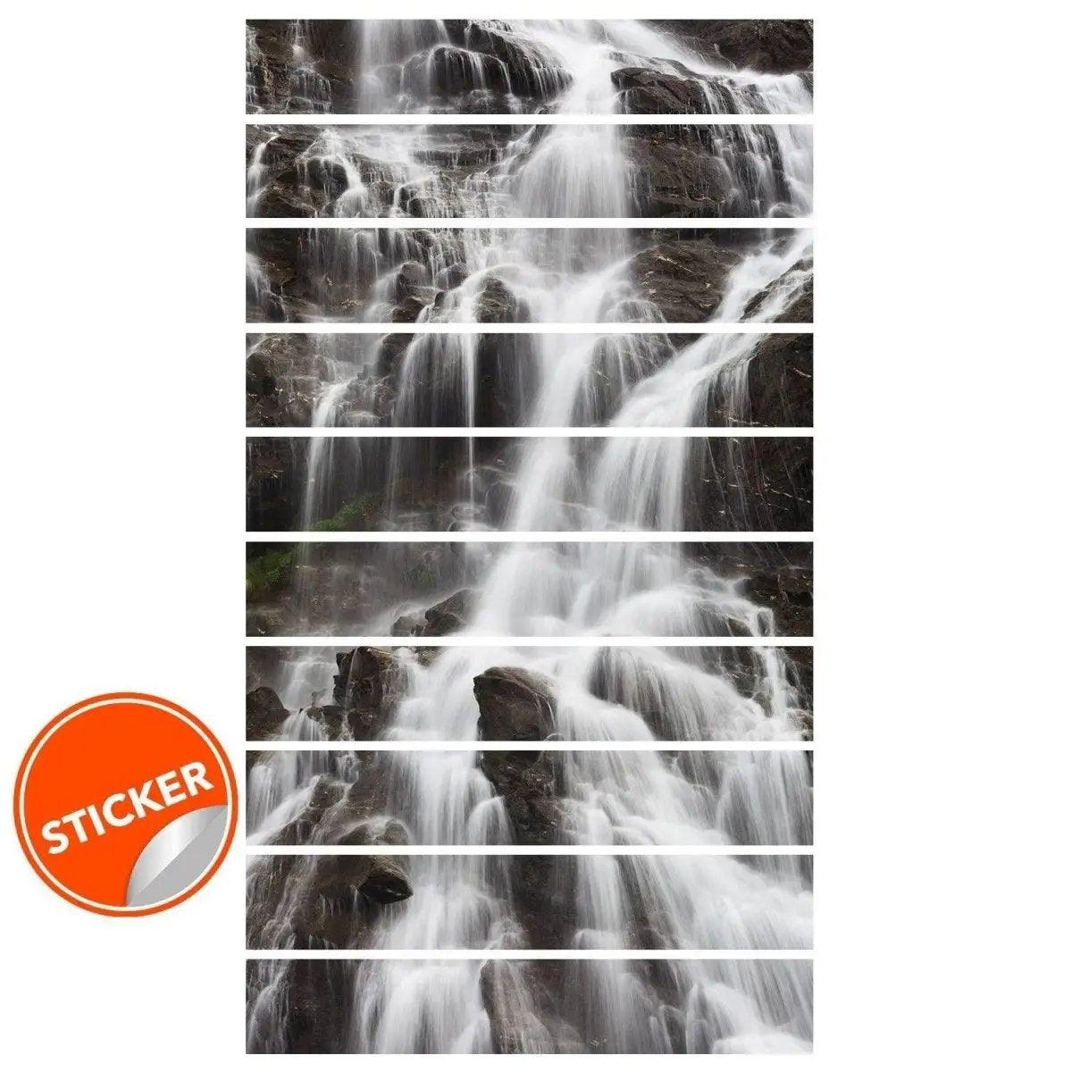 Creative staircase vinyl sticker decals featuring a stunning waterfall design for home decor.