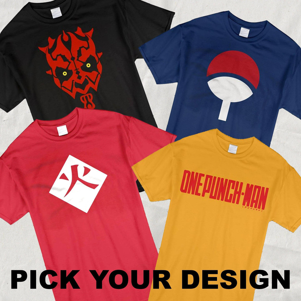 Variety of colorful custom t-shirts showcasing unique designs - perfect for personalized clothing projects.
