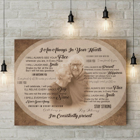 Personalized memorial canvas with heartfelt tribute and inspirational message for honoring loved ones.