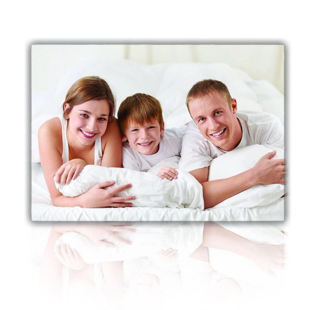 Happy family portrait on canvas, capturing cherished moments in personalized wall art.