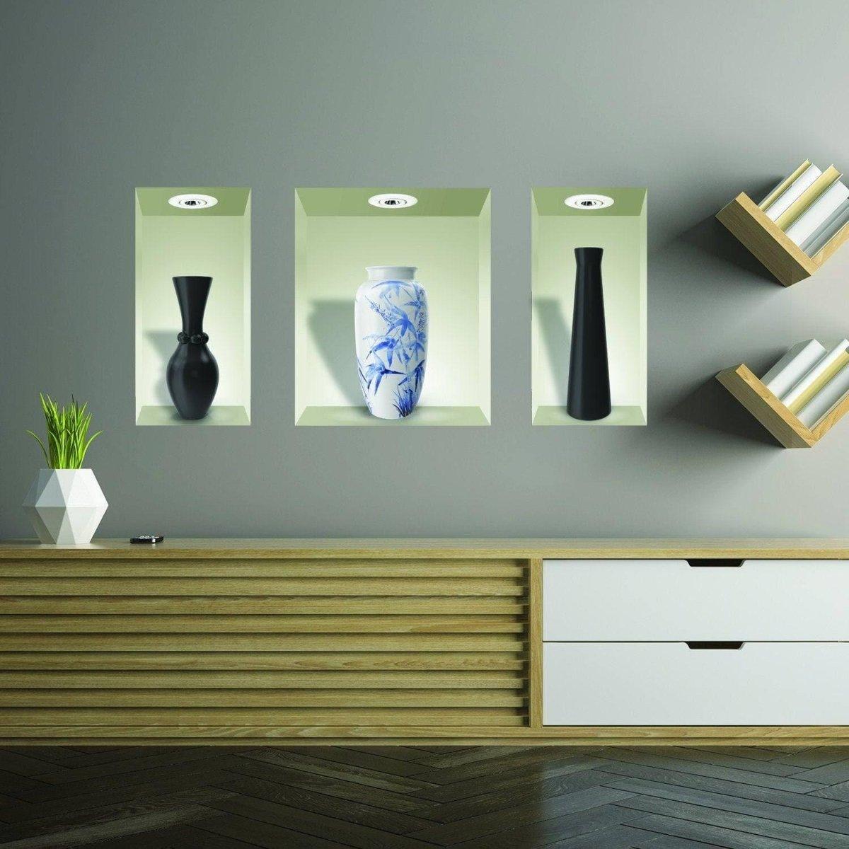 Elegant 3D floral wall decals featuring vase designs, perfect for enhancing home decor.