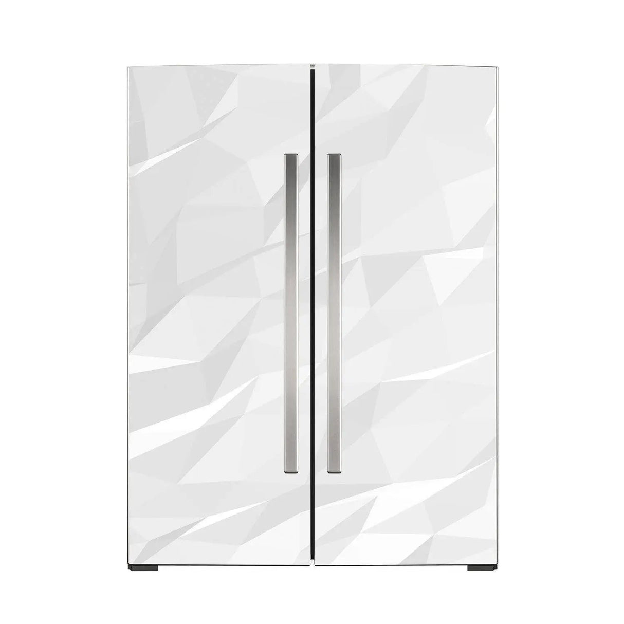 Deluxe refrigerator door vinyl wrap sticker in geometric white design for aesthetic fridge upgrade.