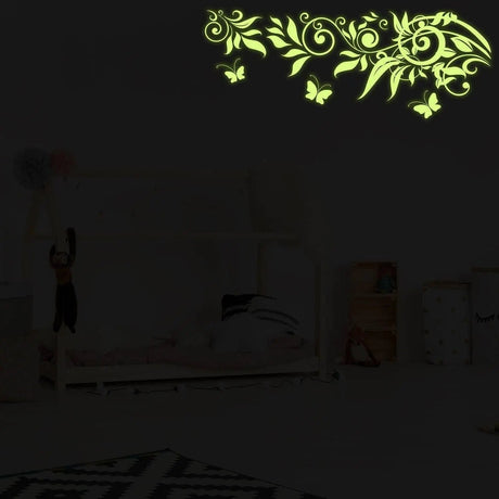 Luminous Blossom Night Wall Sticker glowing in a stylish bedroom, adding a magical touch to home decor.