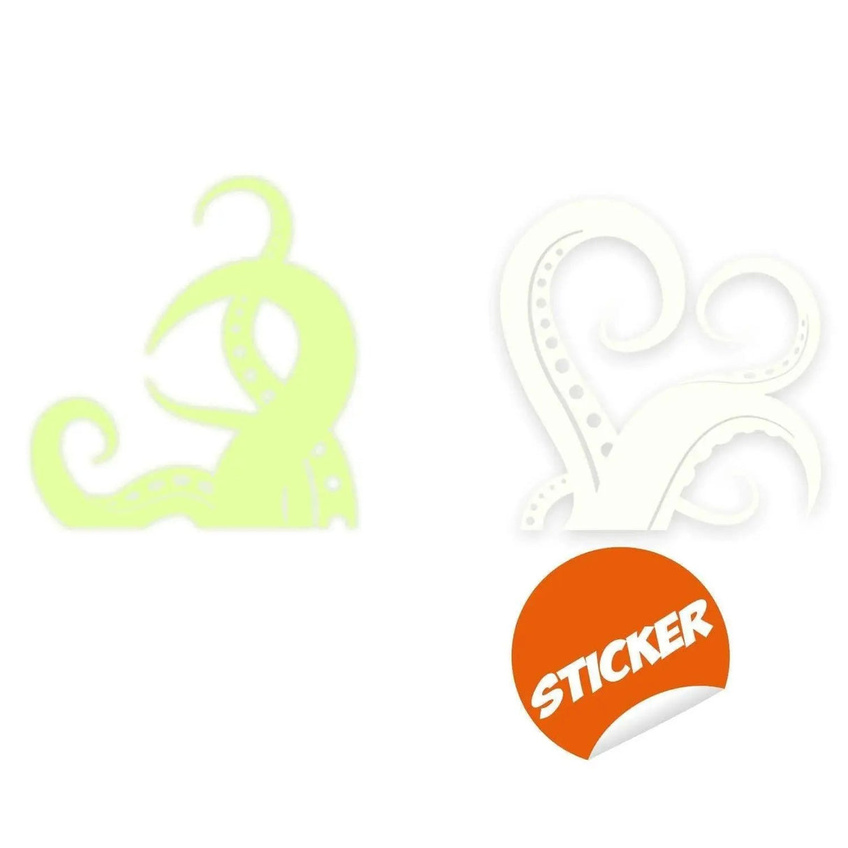 Glowing octopus tentacle wall sticker in green and white, perfect for ocean-themed home decor.