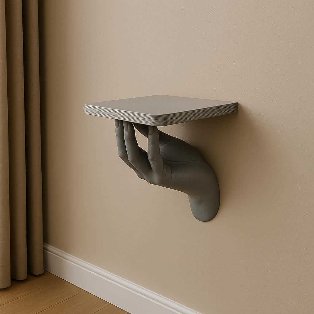 3D printed hand wall shelf featuring a minimalist design, perfect for modern decorative storage.