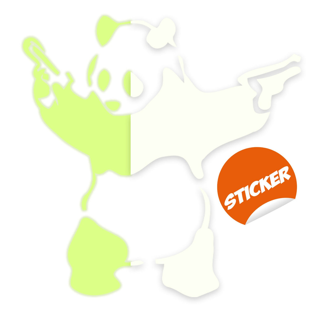 Glow In Dark Banksy Panda With Shooting Guns Wall Sticker - Night Glowing Graffiti Gun Bear Vinyl Decal