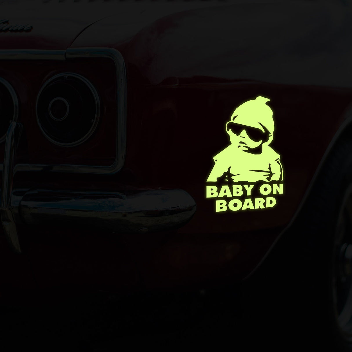 Glow In Dark Baby On Board Funny Car Vinyl Sticker - Night Glowing Child Kid Inside Safety Window Decal