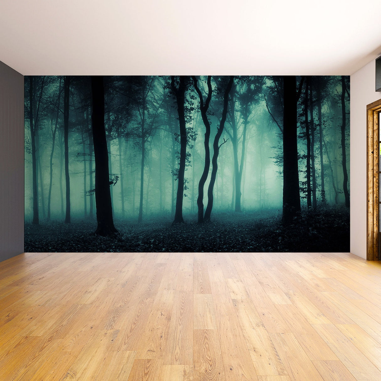 Foggy Forest Wallpaper Sticker Mural - Night Tree Fog Removable Wall Paper Art Decal