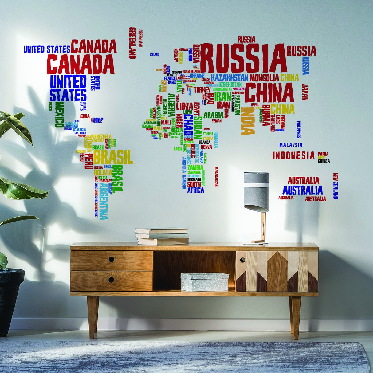 World Map Vinyl Wall Sticker - Country Name Word Kid Large Art Decor Decal