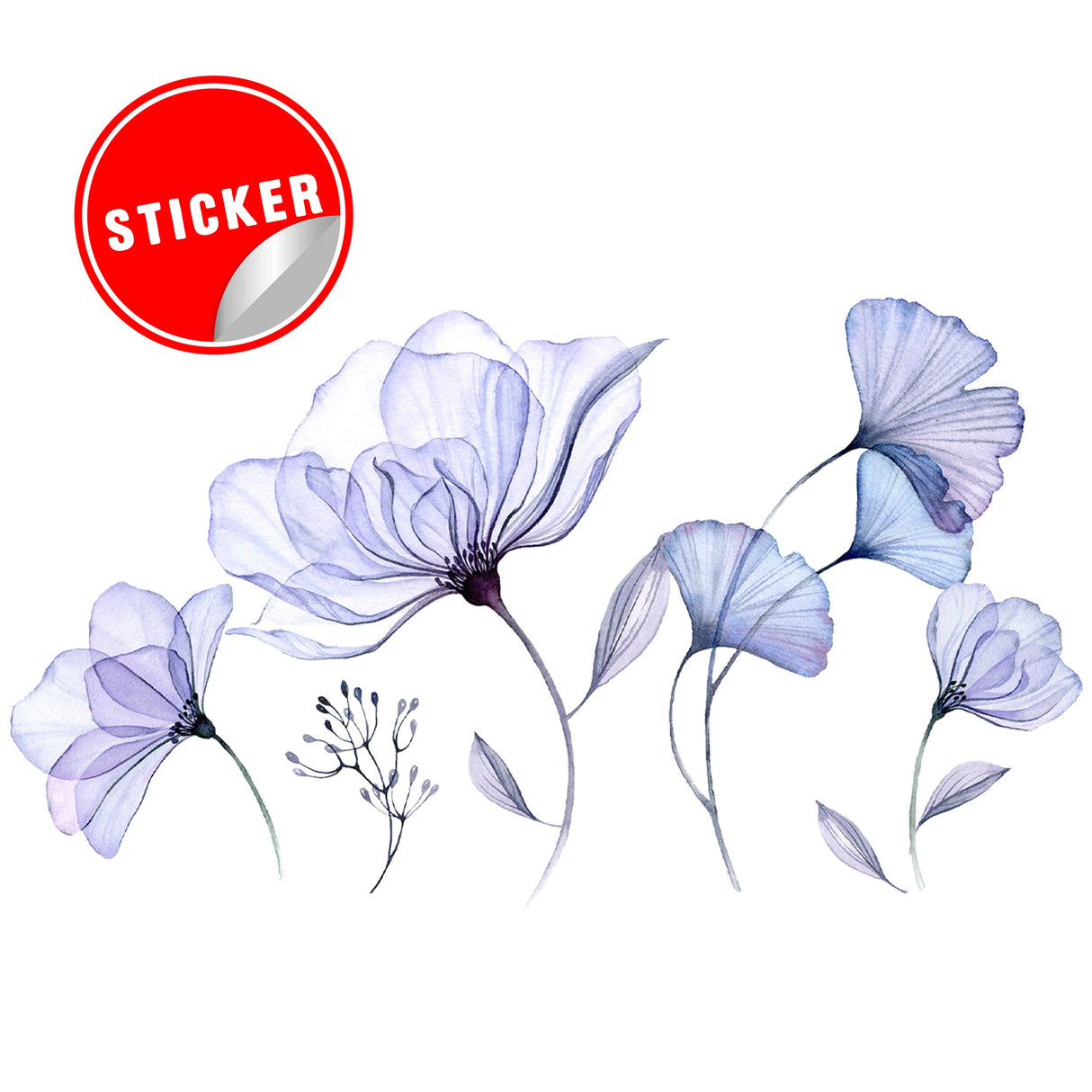 Floral Wall Vinyl Sticker Mural - 3d Blue Flowers Stick Peel Living Room Decor Decal