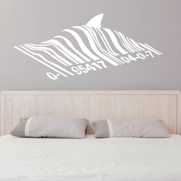 Banksy Barcode Shark Wall Vinyl Sticker - The Glow In Dark Street Art Graffiti Night Decal For Kids Room