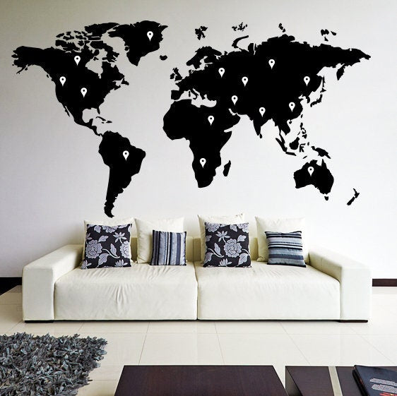 World Map Wall Decal - Large Vinyl Sticker Of The Giant Travel Globe For Bedroom Living Room Decor