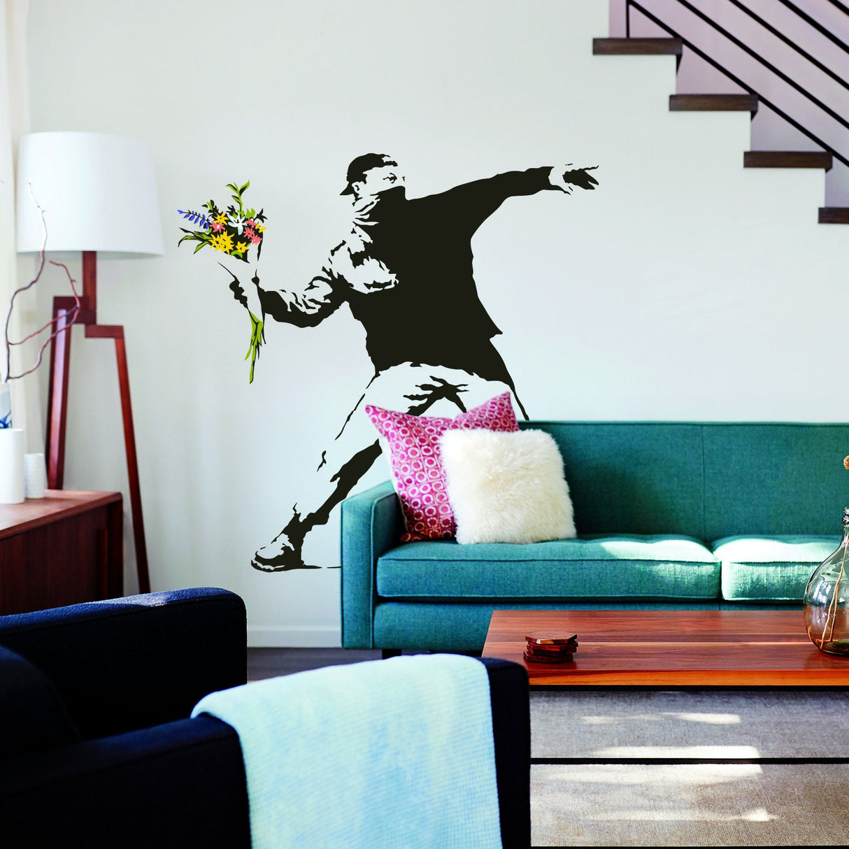 Banksy Flower Thrower Wall Decal - Street Art Graffiti Vinyl Decor Sticker