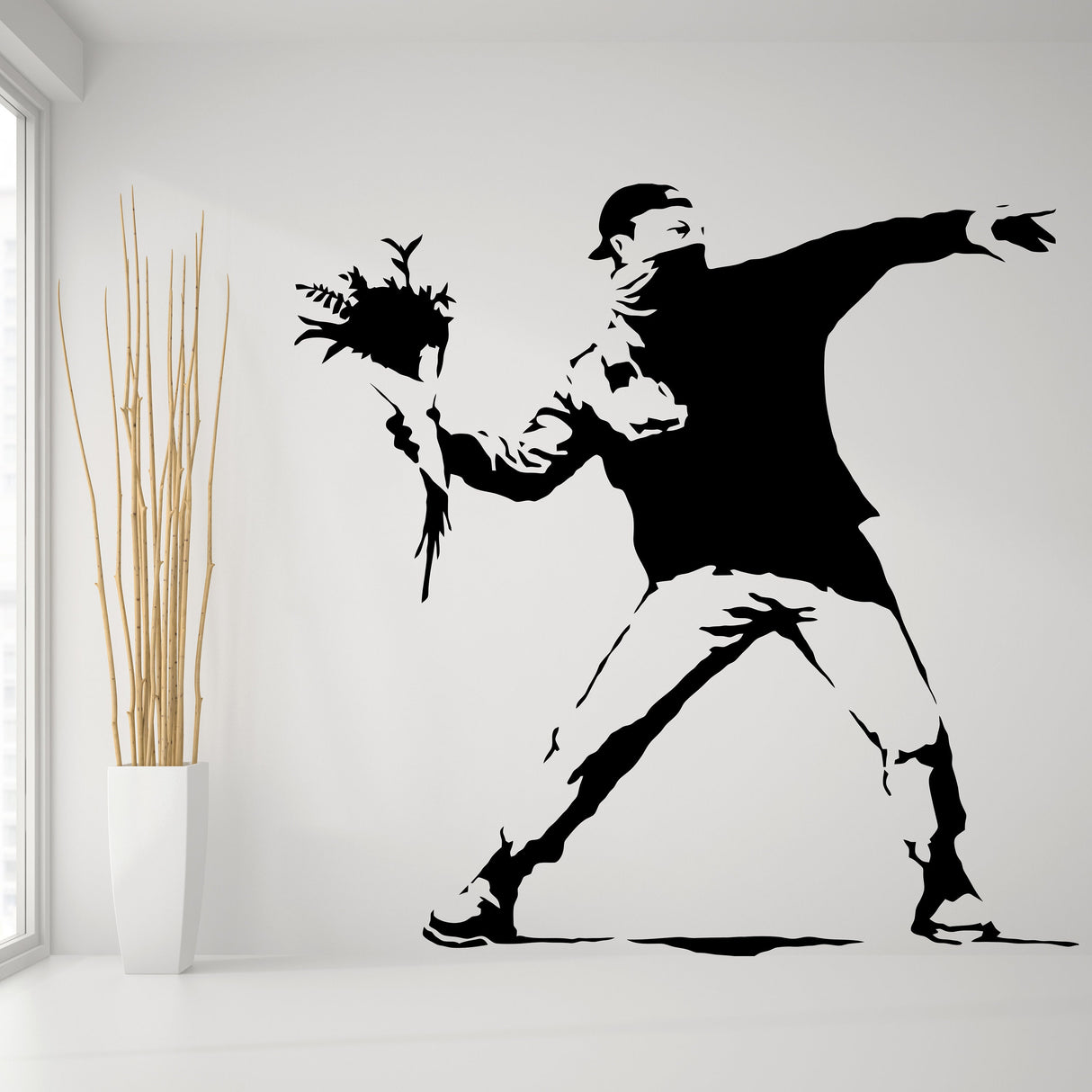 Banksy Flower Thrower Wall Decal - Street Art Graffiti Vinyl Decor Sticker