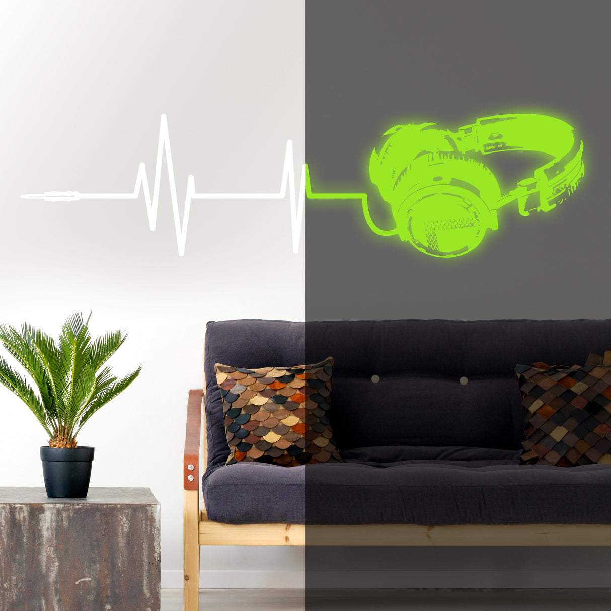 Glow In Dark Headphone Vinyl Wall Sticker - Night Light Music Art Dj Decal