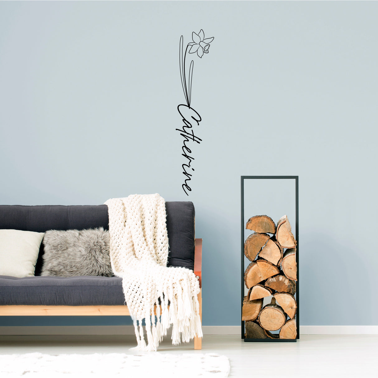 Personalized Birth Flower Name Sticker - Custom Birthday Month Floral Vinyl Wall Decal