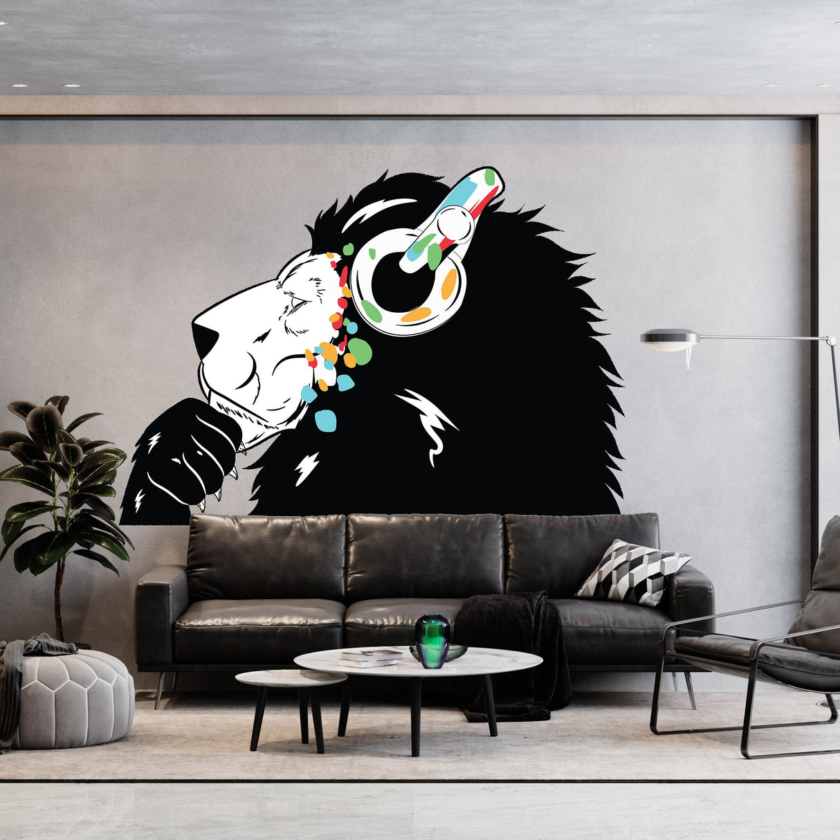 Lion in Headphones Stickers - Inspired by Banksy Graffiti Wall Decal
