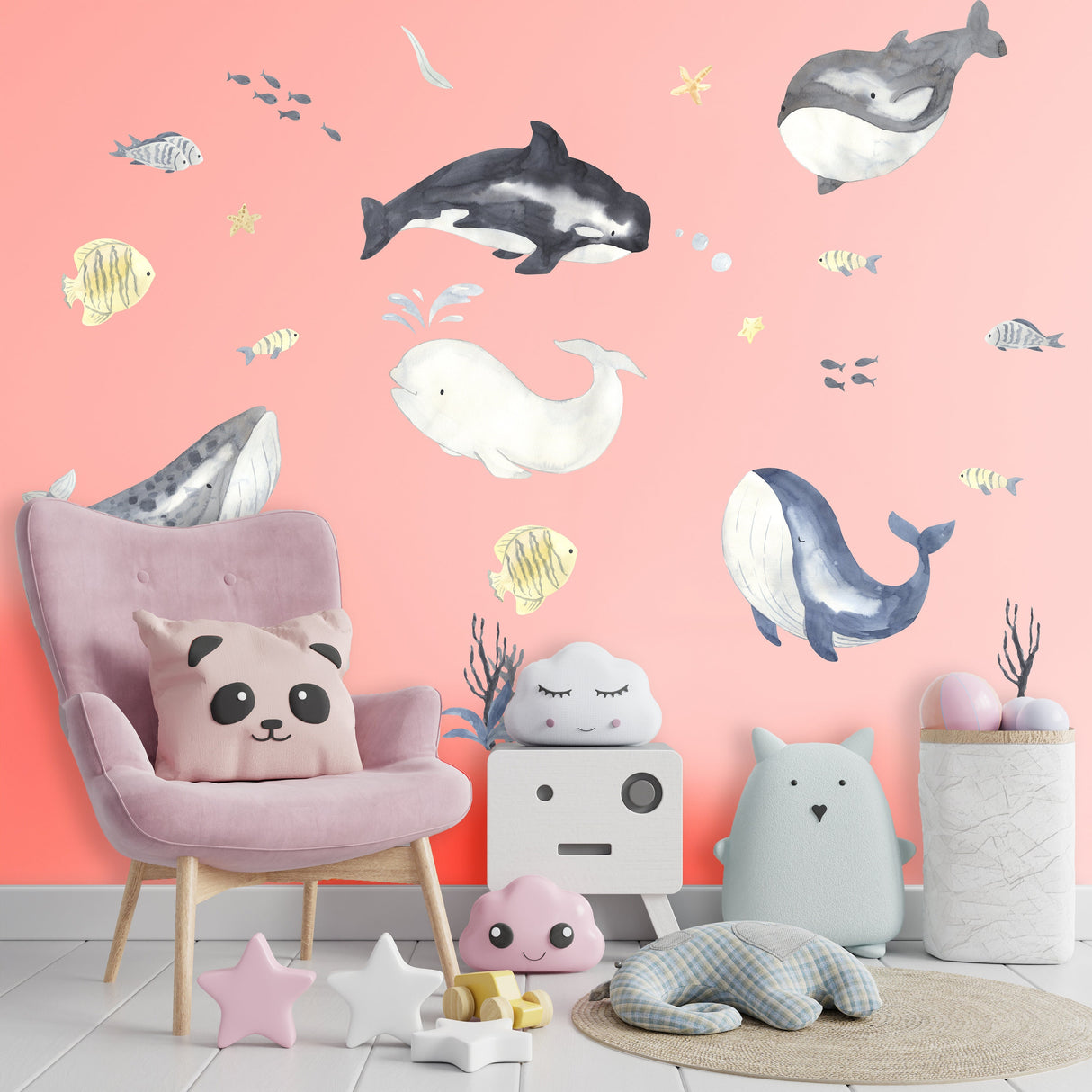 Sea Whales Wall Sticker For Kids Room Decor - The Under Ocean Life Baby Boy Nursery Decal