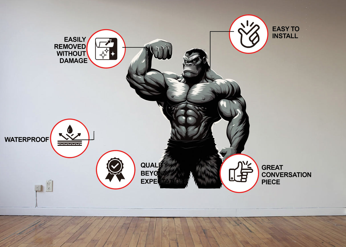 Gym Wall Decal Muscled Gorilla - Power Fitness Vinyl Sticker