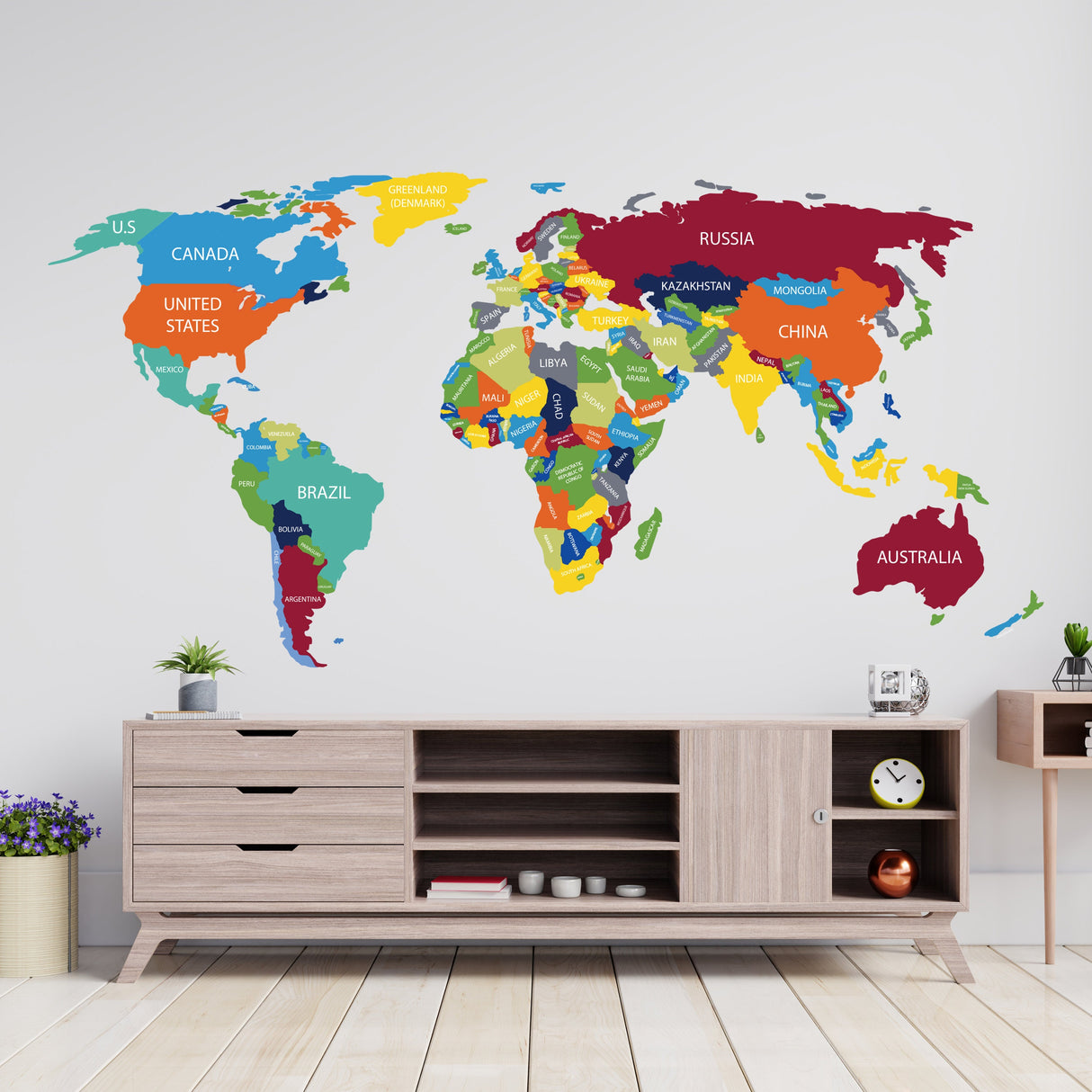 Large World Map Wall Decal - Giant Travel Globe with Country Names Vinyl Sticker