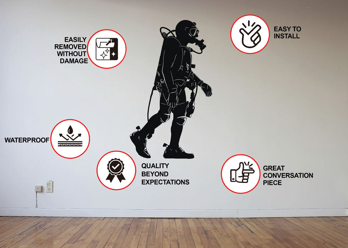 Scuba Diver Wall Sticker - Fire Extinguisher Deep Dive Silhouette