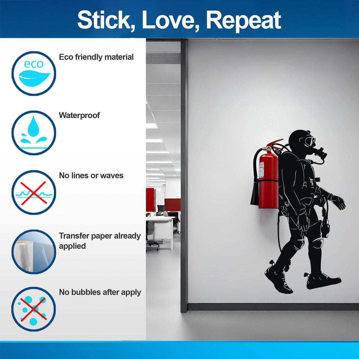 Scuba Diver Wall Sticker - Fire Extinguisher Deep Dive Silhouette
