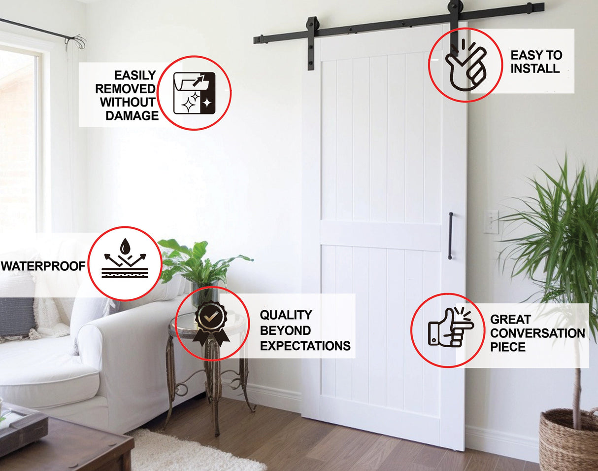 White Rustic Wood Barn Door Wallpaper Sticker - DIY Peel and Stick Wooden Door Cover Decal