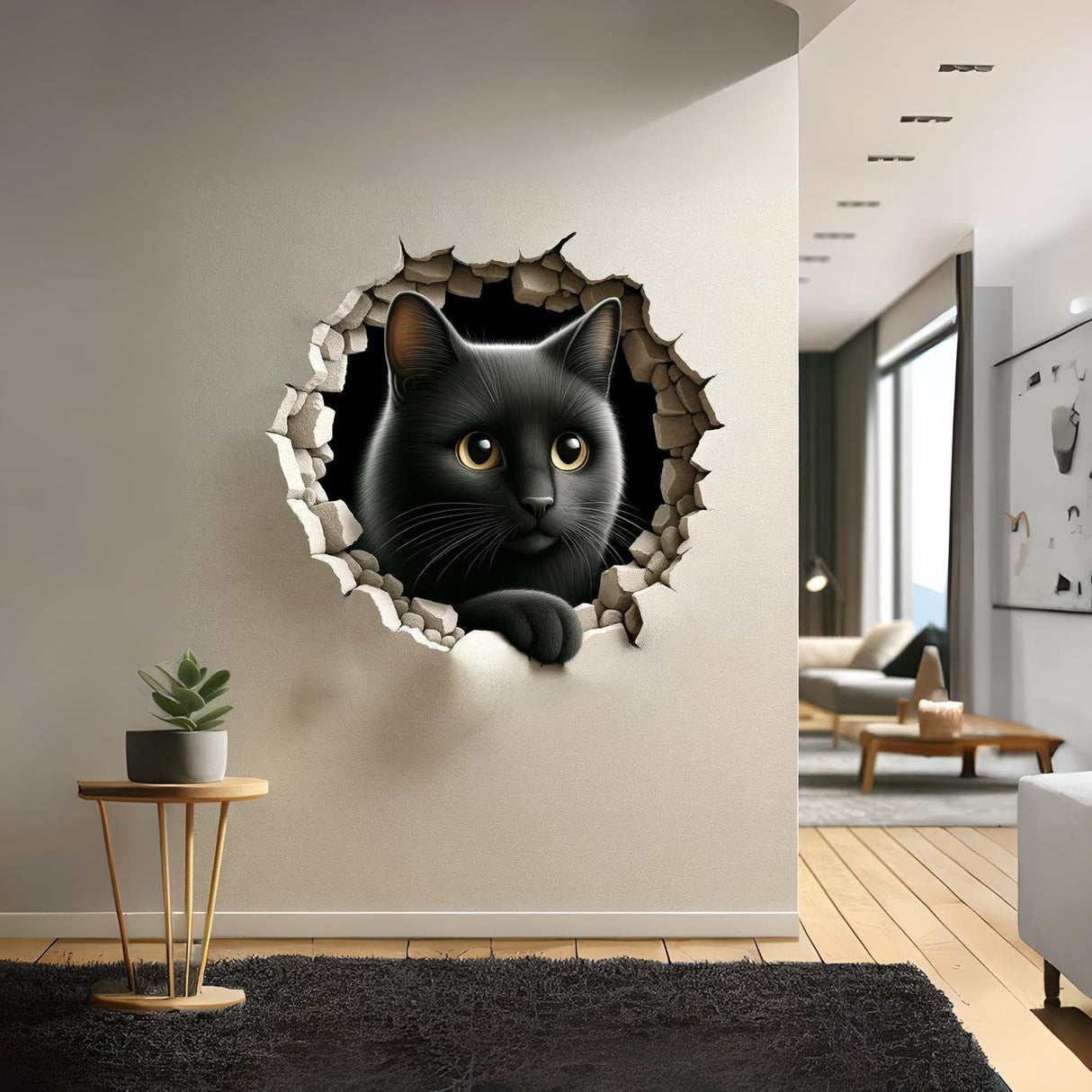Realistic Cat Broken Porthole Mural,