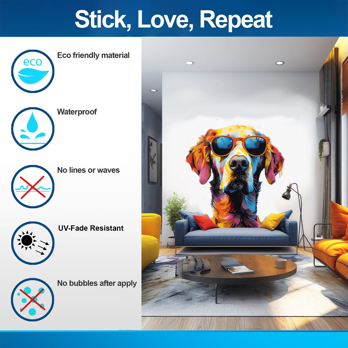 Colorful Watercolor Golden Retriever in Glasses Wall Sticker - Whimsical Toddler Room Dog Art Decal