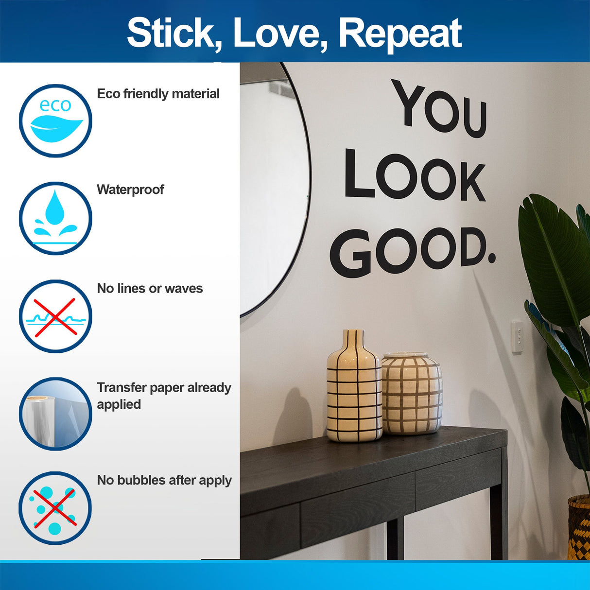 You Look Good Square Mirror Decal - Uplifting Bathroom Mirror Sticker