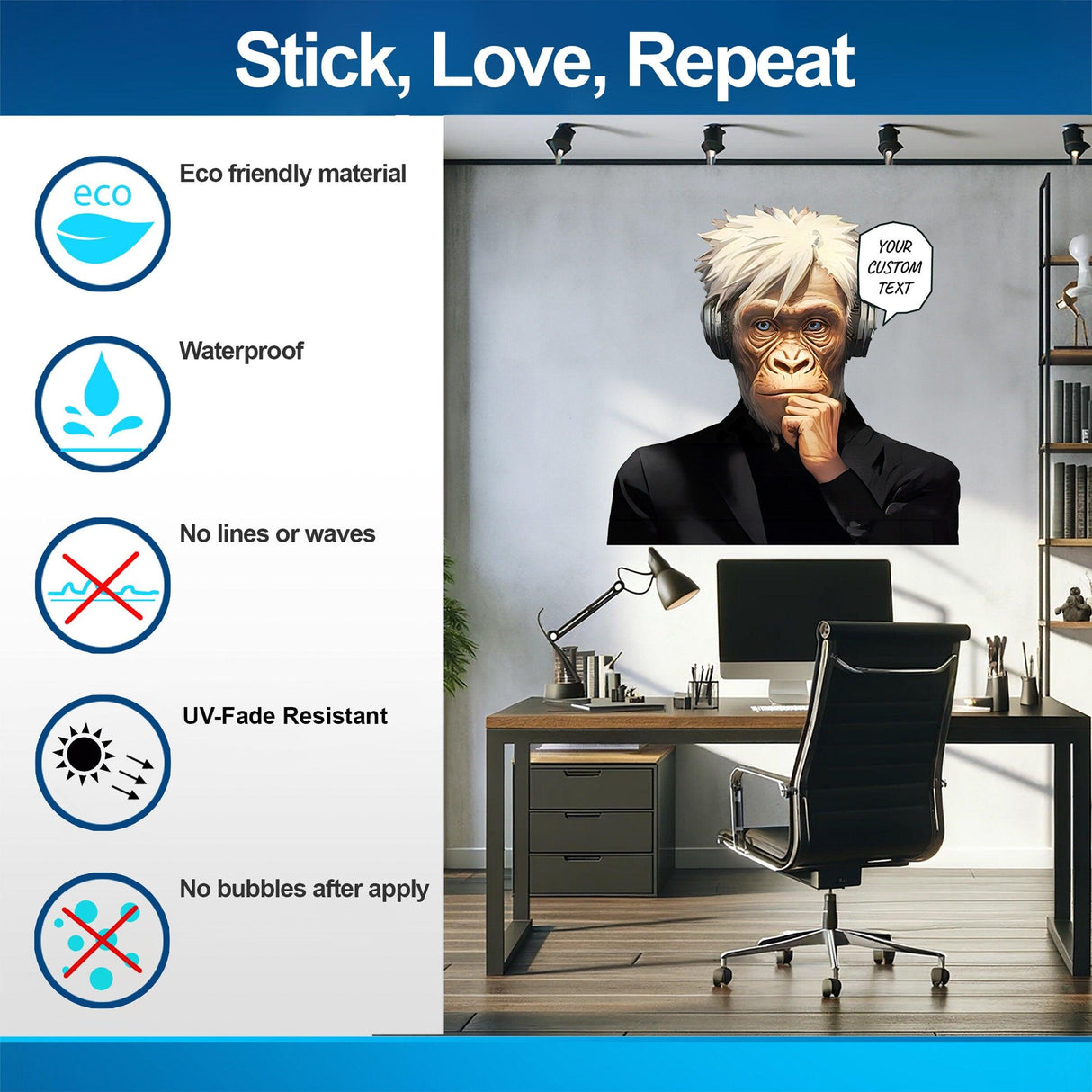 Wise Thinking Monkey Sticker wall decal with features: eco-friendly, waterproof, UV-fade resistant, perfect for personalizing.