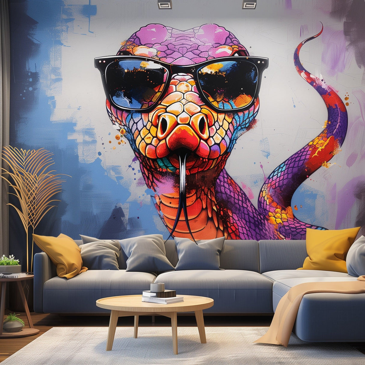 Vibrant Purple Snake with Glasses Wall Decal - Scary Snake Sticker & Decals for Room Decor