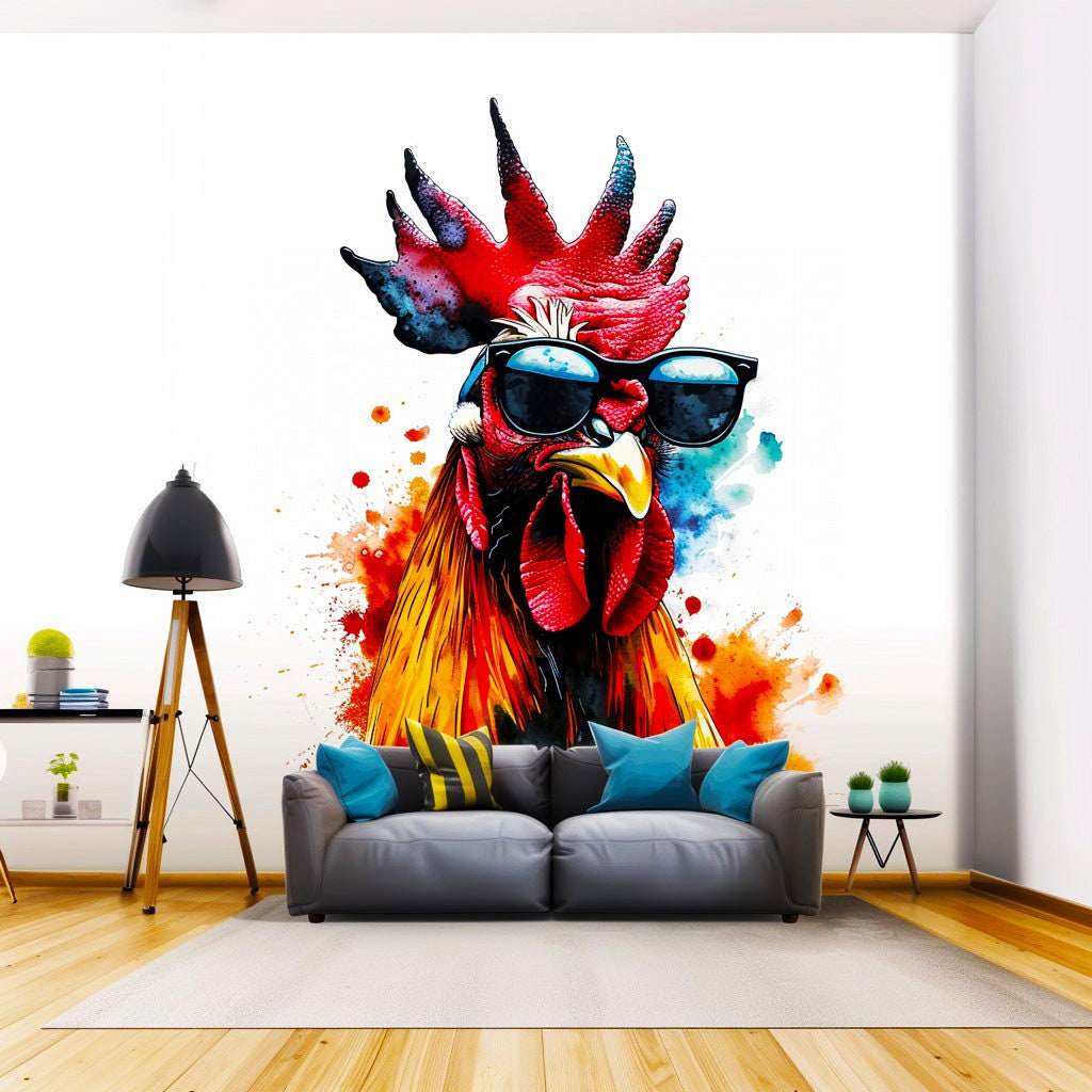 Colorful Poultry Wall Sticker Decals with Sunglasses - Modern Chicken Art Decal
