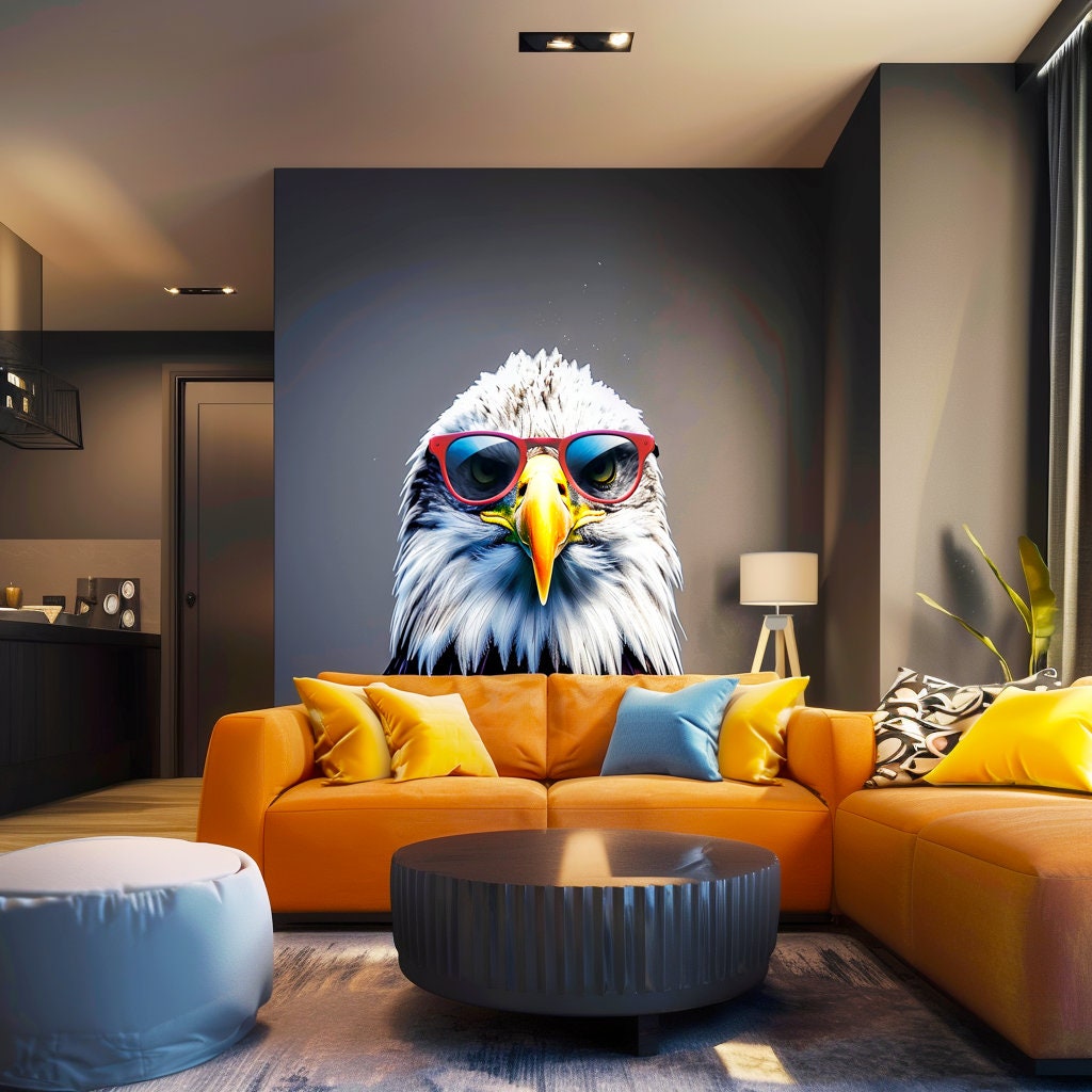 Wise Bald Eagle with Glasses Wall Decal - Vibrant Watercolor Bird Sticker