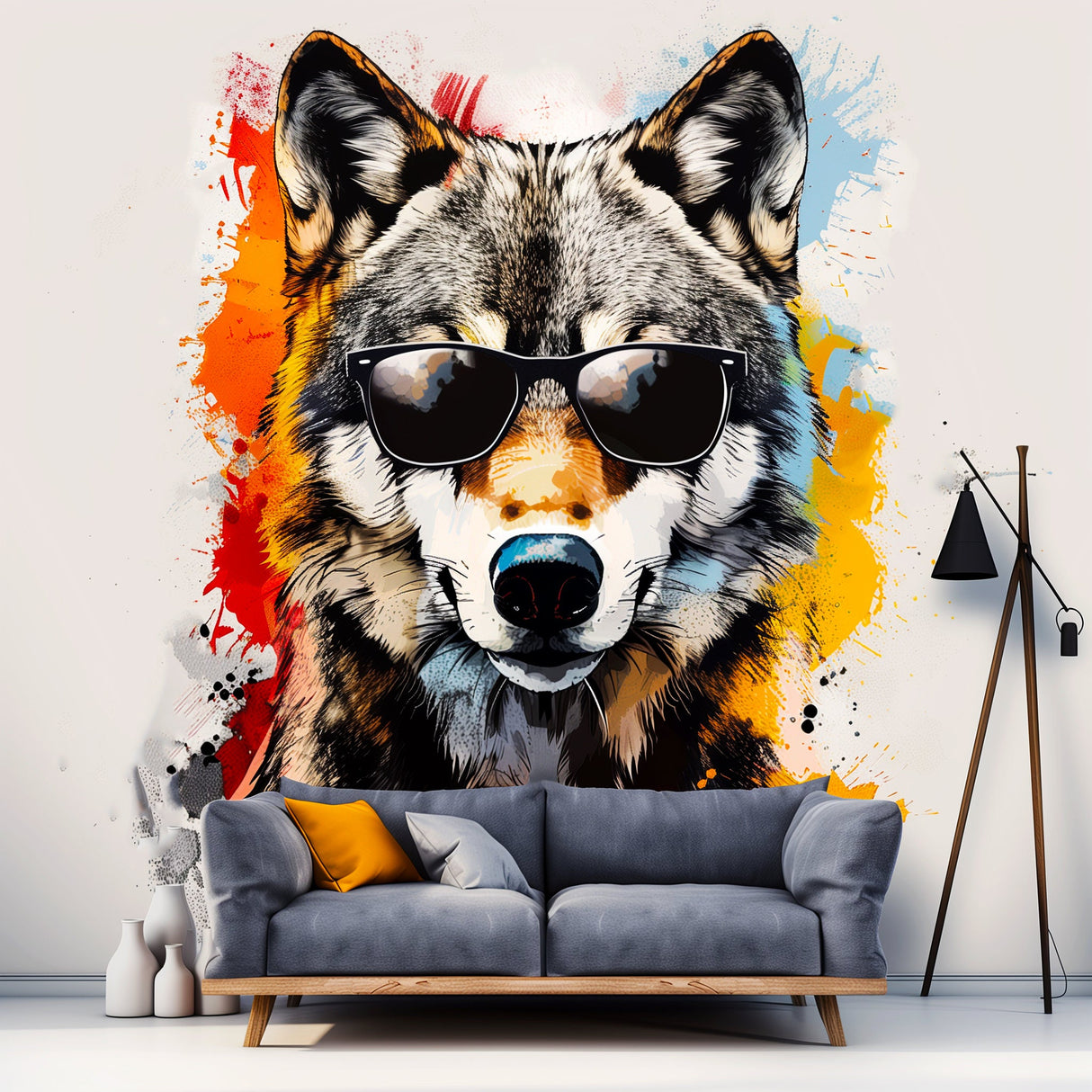 Colorful Wolf Wall Sticker Decals with Sunglasses - Modern Wolf Art Decal