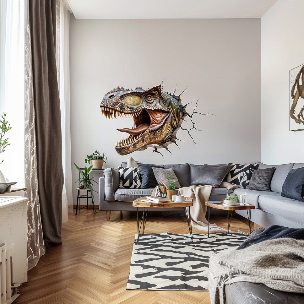 3D Carnotaurus Head Wall Decal - Realistic Roaring Dinosaur Sticker