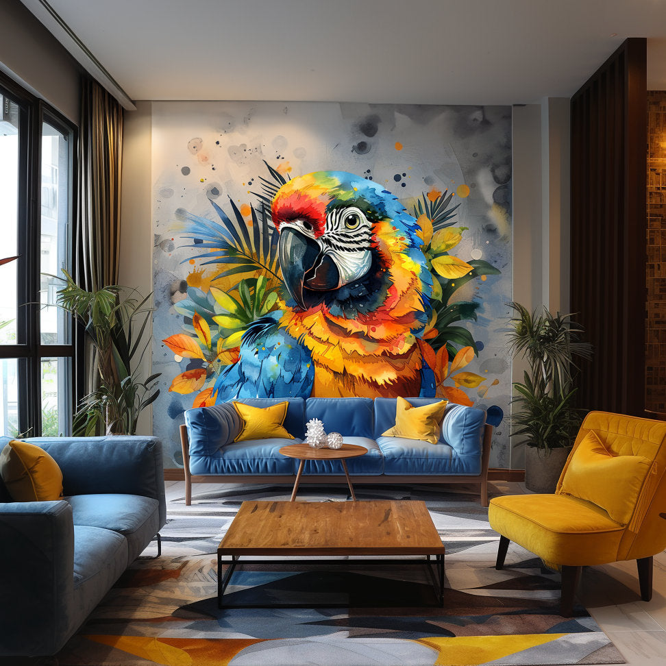 Vibrant Watercolor Macaw Parrot Wall Decal Sticker - Colorful Tropical Bird Art