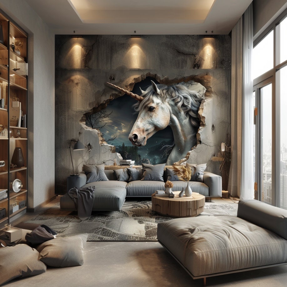 Mystical 3D Unicorn Wall Decal Sticker - Enchanted Forest Fantasy Decor for Living Room, Creative Space