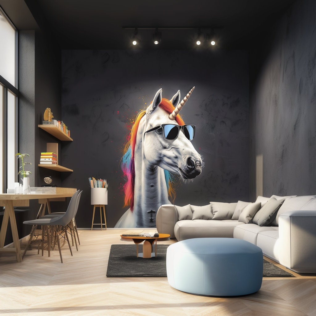 Graffiti Unicorn Wall Sticker - Photo realistic Unicorn with Sunglasses Decal