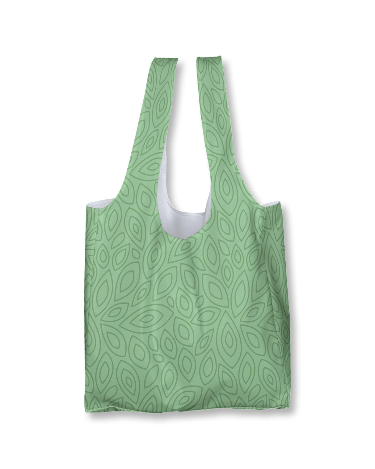 Light green reusable tote bag with leaf pattern, perfect for shopping and daily use.