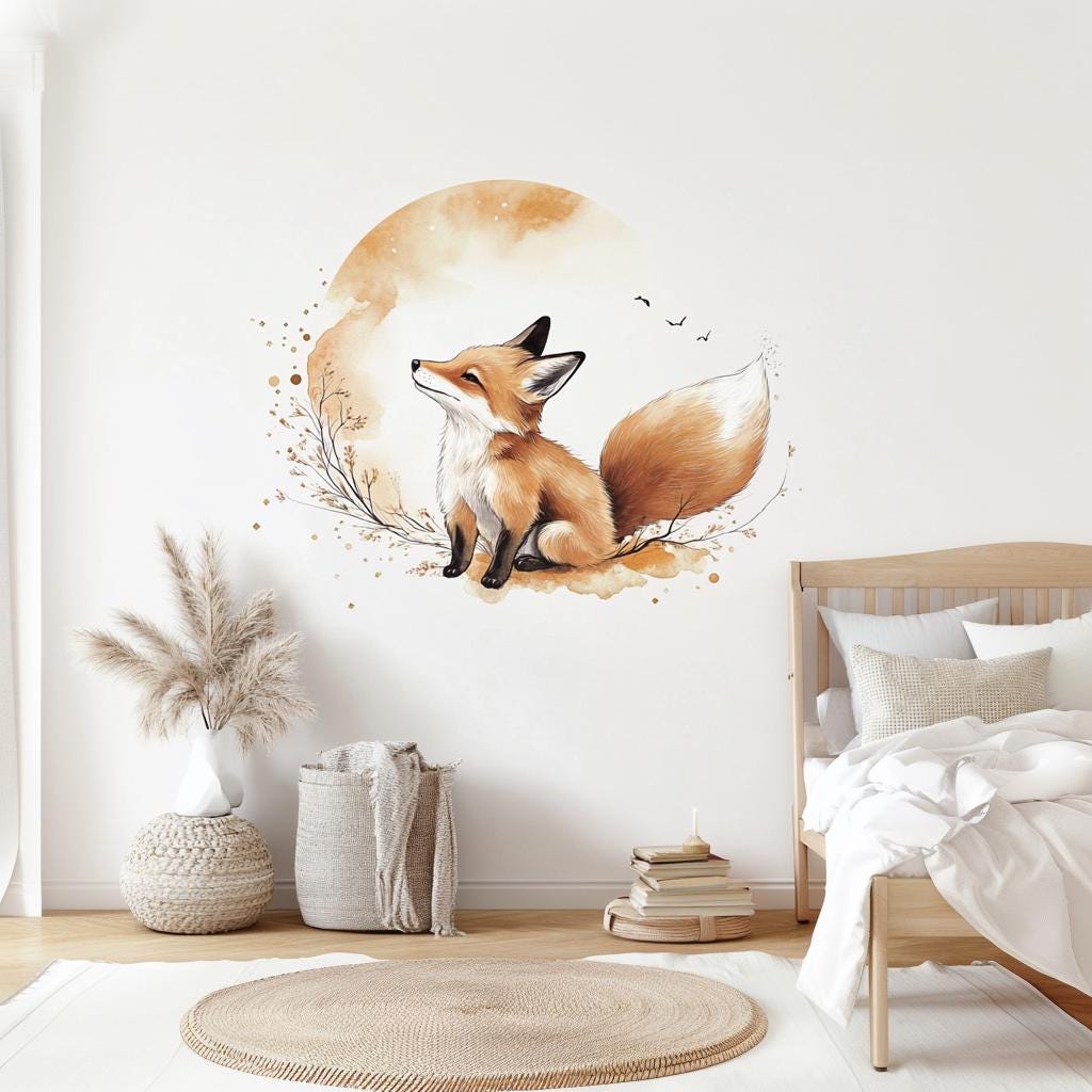 Fox Wall Decal | Cute Fox Nursery Wall Sticker | Baby Room Forest Animal Wall Art | Removable Vinyl Sticker for Kids Room or Playroom Decor