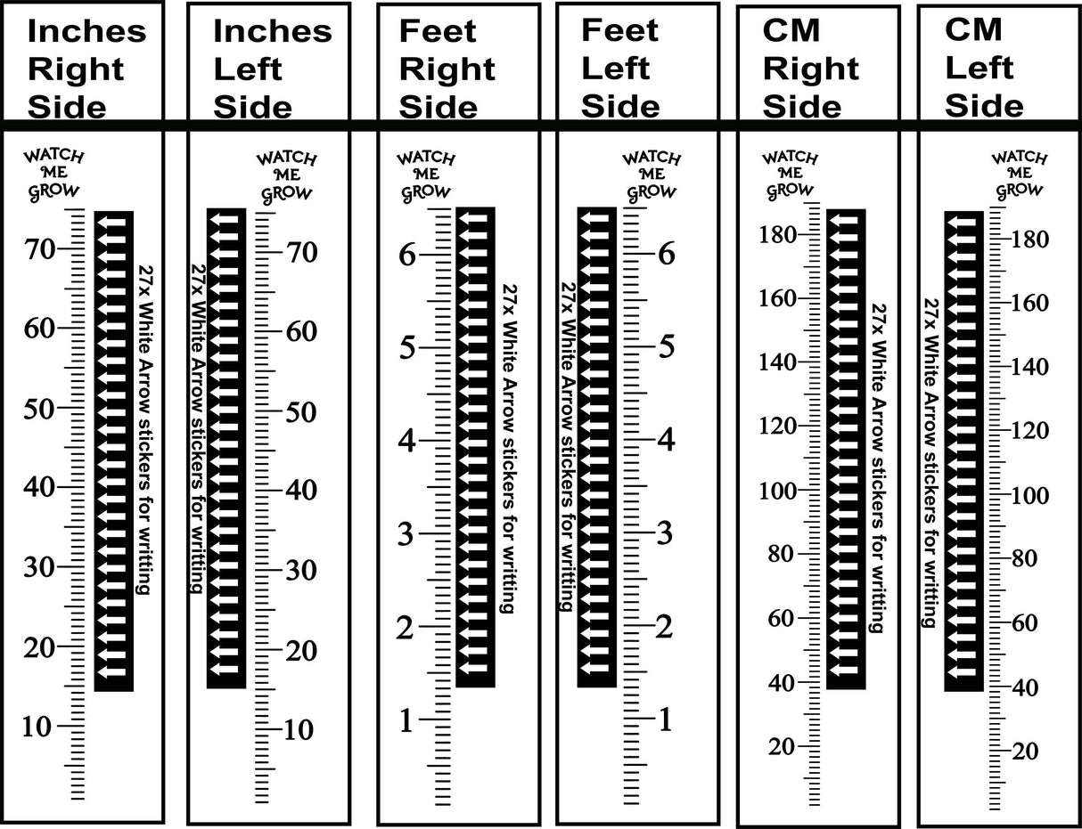 Vinyl Growth Chart Decal in Feet with 27 White Arrow Stickers – DIY Kids Height Ruler Sticker for Wood, Door, Furniture - Baby Shower Gift