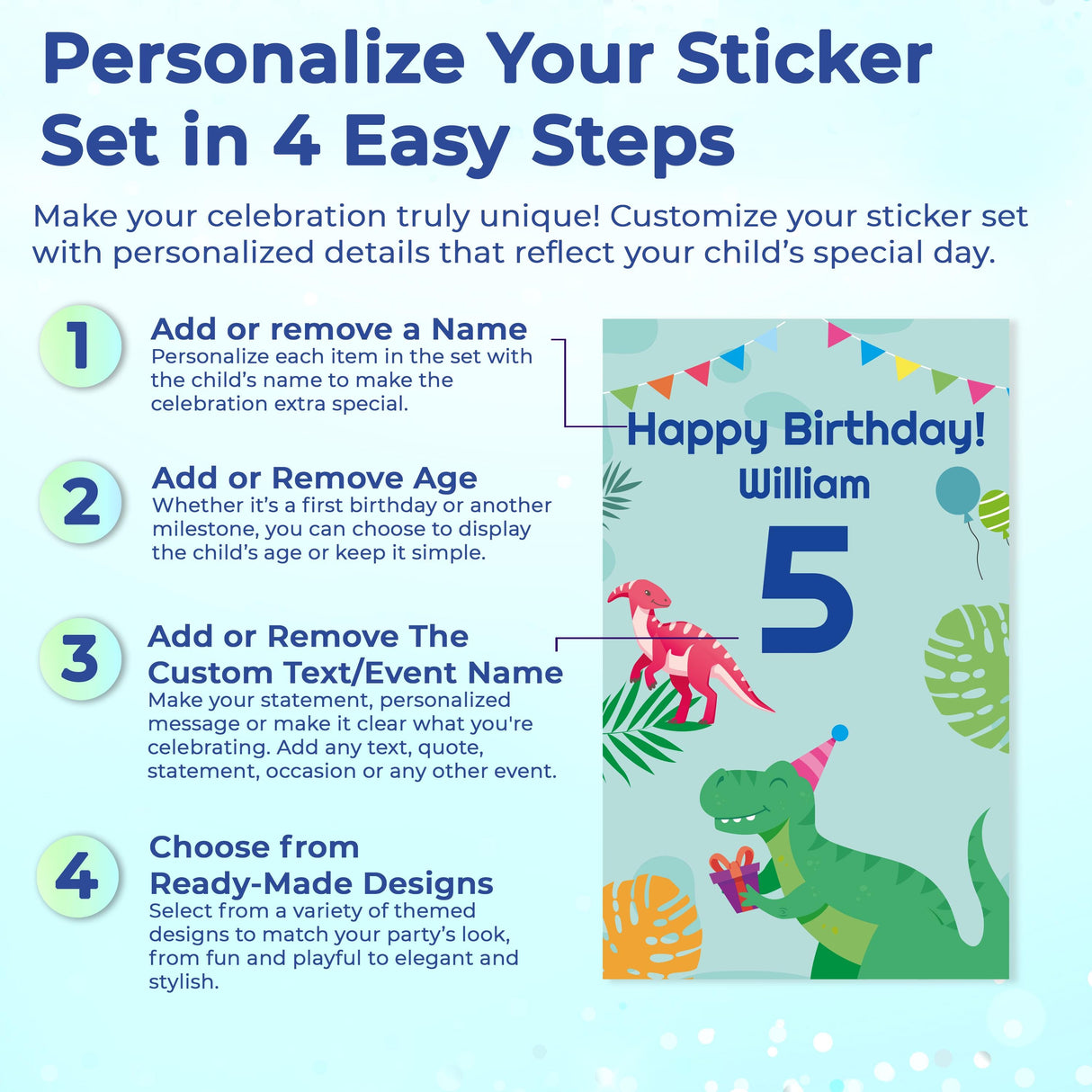 Steps to customize Dinosaur Birthday Wall Sticker for a personalized celebration.