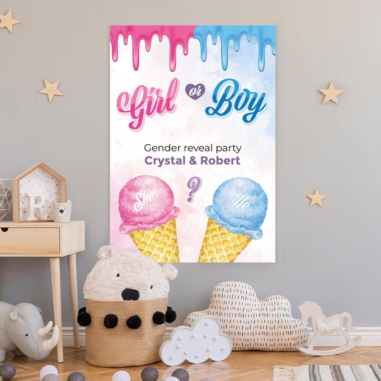 Gender Reveal Party Wall Sticker | Boy or Girl Ice Cream Theme Decal | Personalized Gender Reveal Decoration | Baby Shower Decor *!