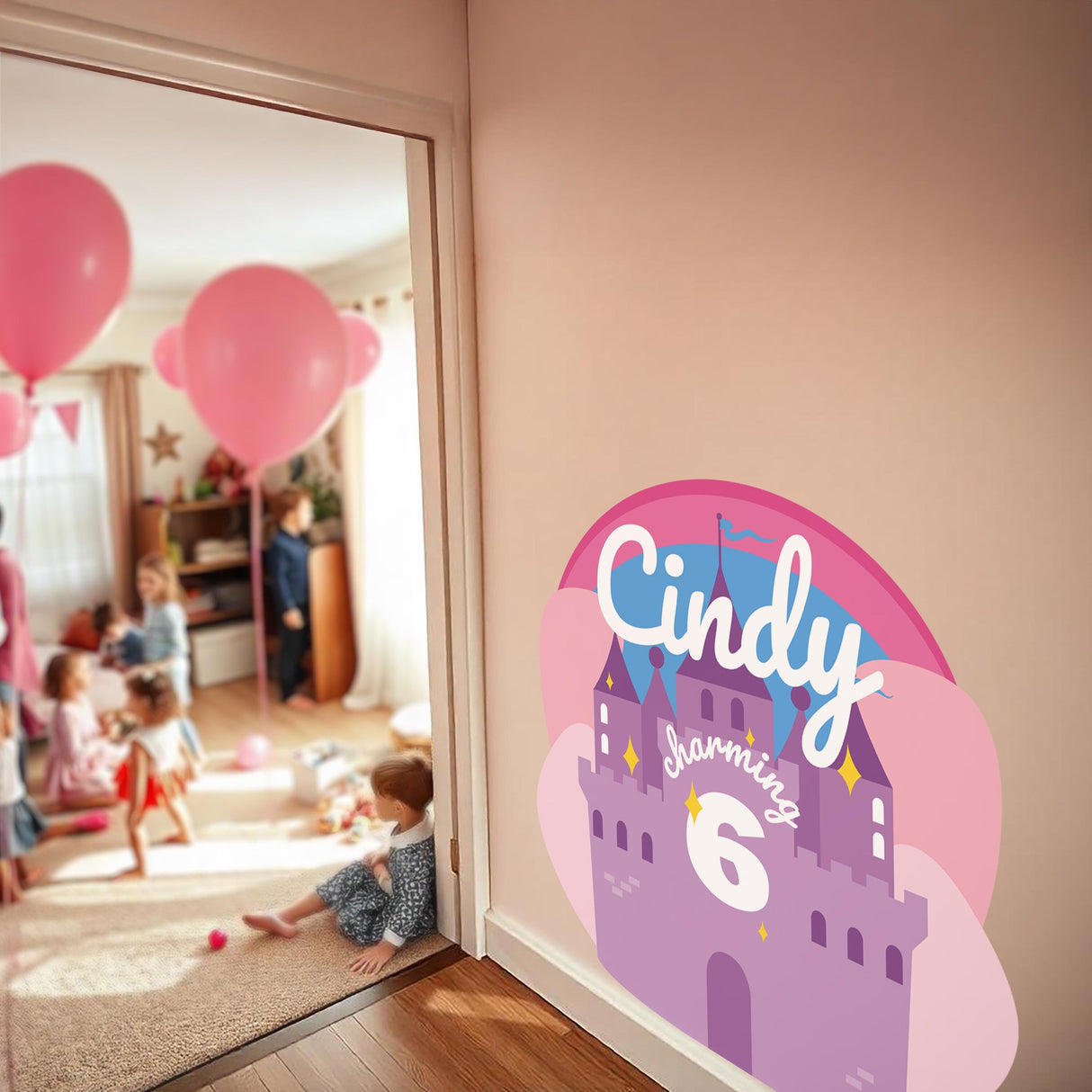 Personalized Princess Castle Birthday Sticker | Custom Name & Age Wall Decal | Fairytale Theme Party Decor | Kids Birthday Stickers *!