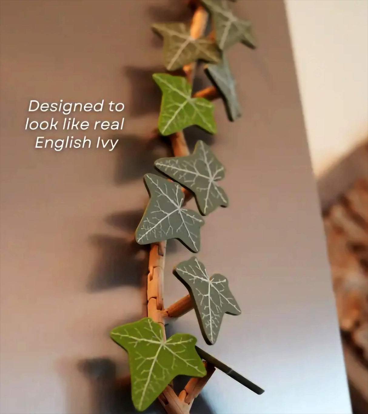 Custom color English Ivy fridge magnet with realistic leaves, designed to enhance kitchen decor.